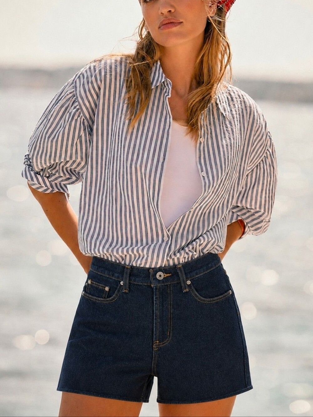 Exoress Women's Dark Blue Denim Shorts  